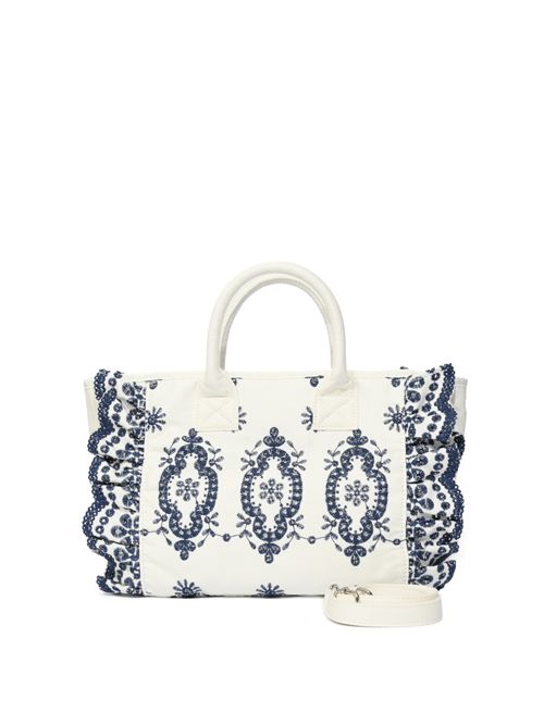 Borsa Colette Volant in cotone sangallo Bianco Blu Mc2 Saint Barth | COL002702534L